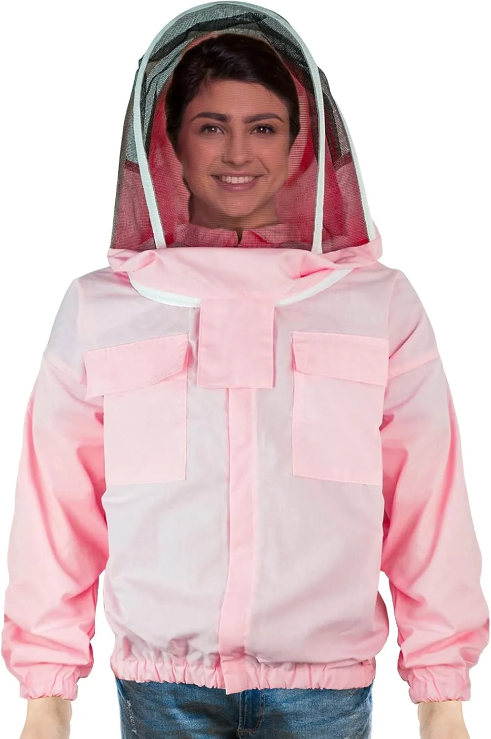 Luwint Women Beekeeping Jacket with Gloves, Ventilated Beekeeper Jacket Thin and Lightweight Pink Bee Suit with Detachable Self-Supporting Veil, Small-Medium Size (5'-5'4'' Height)