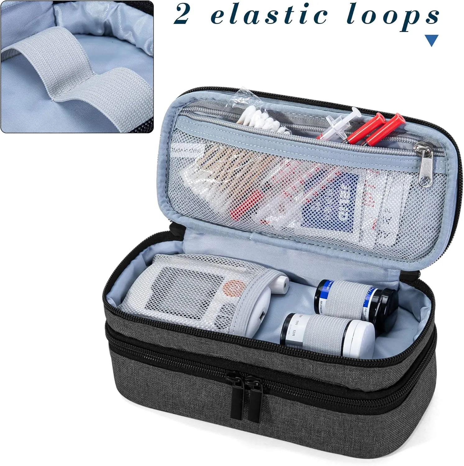 LUXJA 2 Layers Insulin Case with an Ice Pack - Holds 6 Vials (10ml) or 2 Insulin Pens, Diabetic Bag with Supplies Storage Pockets, Black