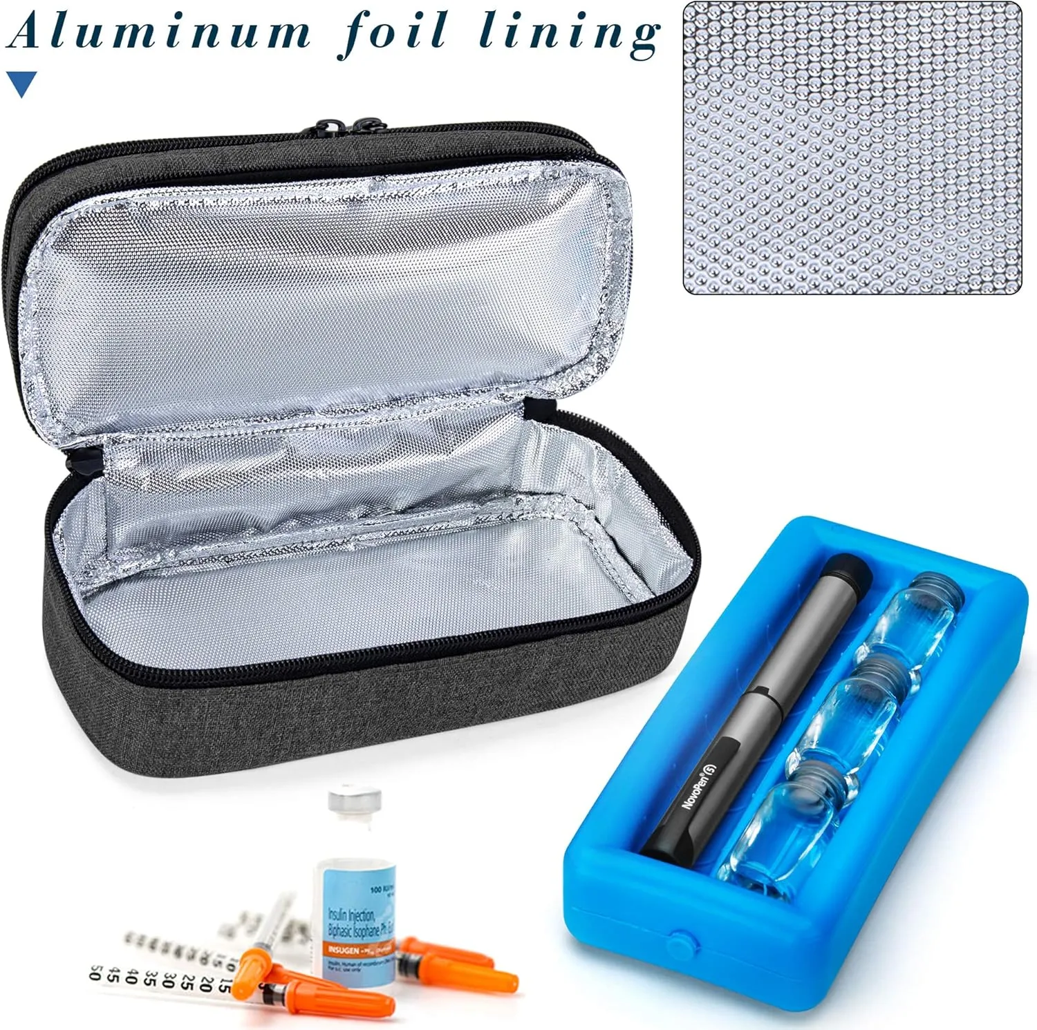 LUXJA 2 Layers Insulin Case with an Ice Pack - Holds 6 Vials (10ml) or 2 Insulin Pens, Diabetic Bag with Supplies Storage Pockets, Black