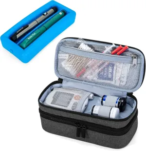 LUXJA 2 Layers Insulin Case with an Ice Pack - Holds 6 Vials (10ml) or 2 Insulin Pens, Diabetic Bag with Supplies Storage Pockets, Black