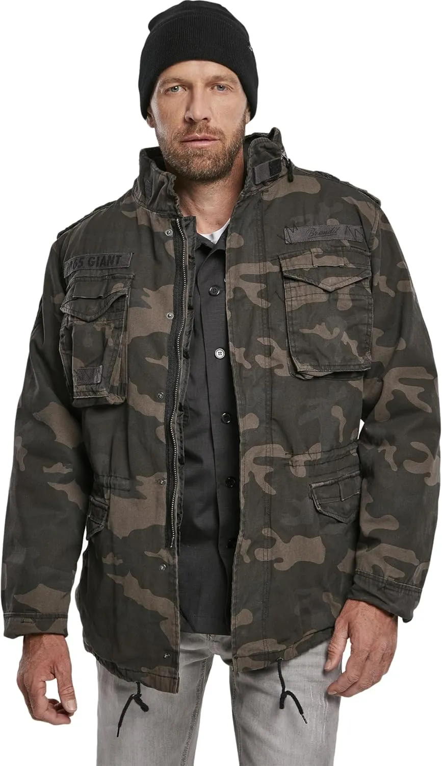 M-65 Giant Jacket - Breathable Field Jacket for Man, with Removable Inner Lining and Concealed Hood, Dark Camo - 5XL