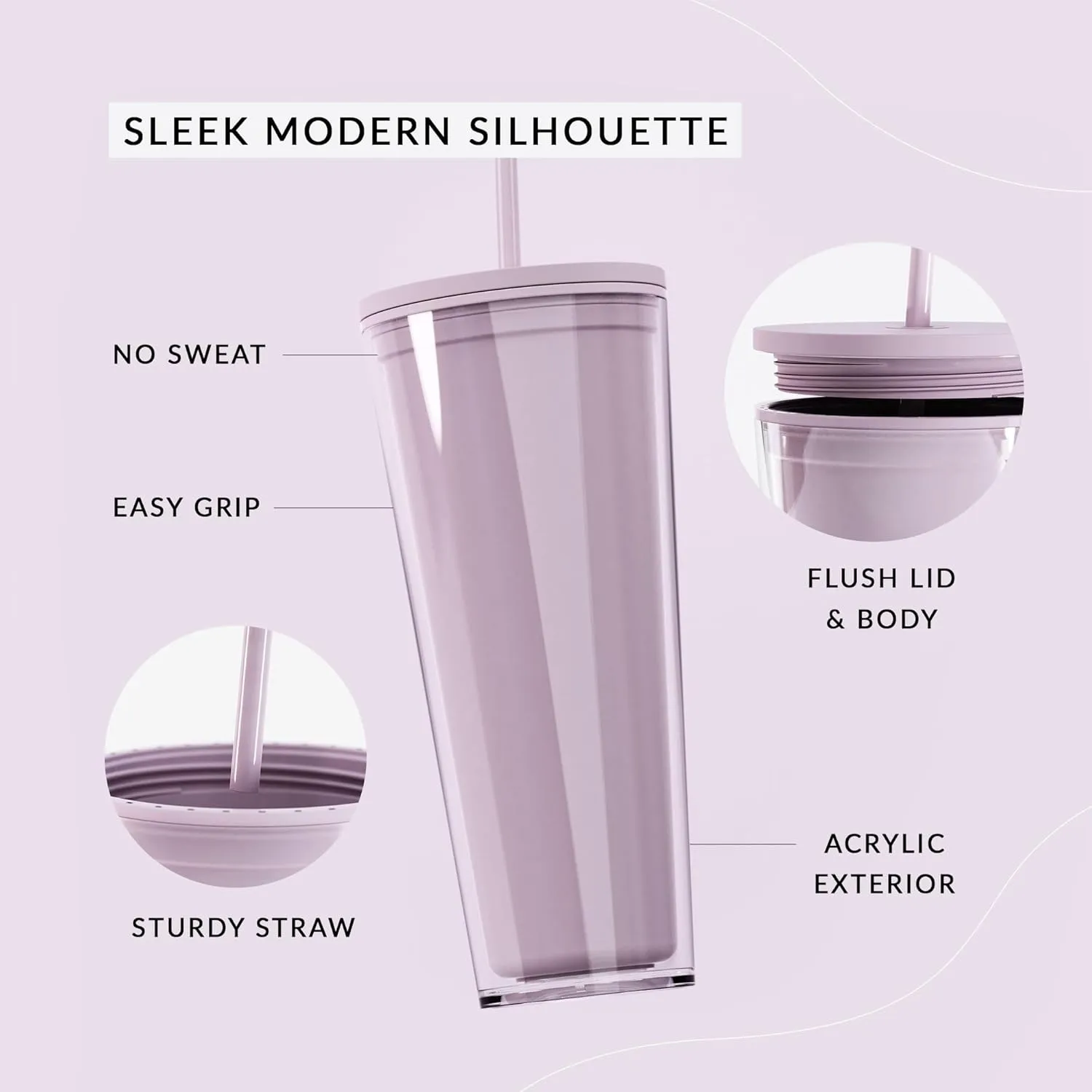 Maars Classic Acrylic Tumbler with Lid and Straw | 32oz Premium Insulated Iced Coffee Cups, Double Wall Reusable Plastic Cups - Lilac Sky, 2 Pack