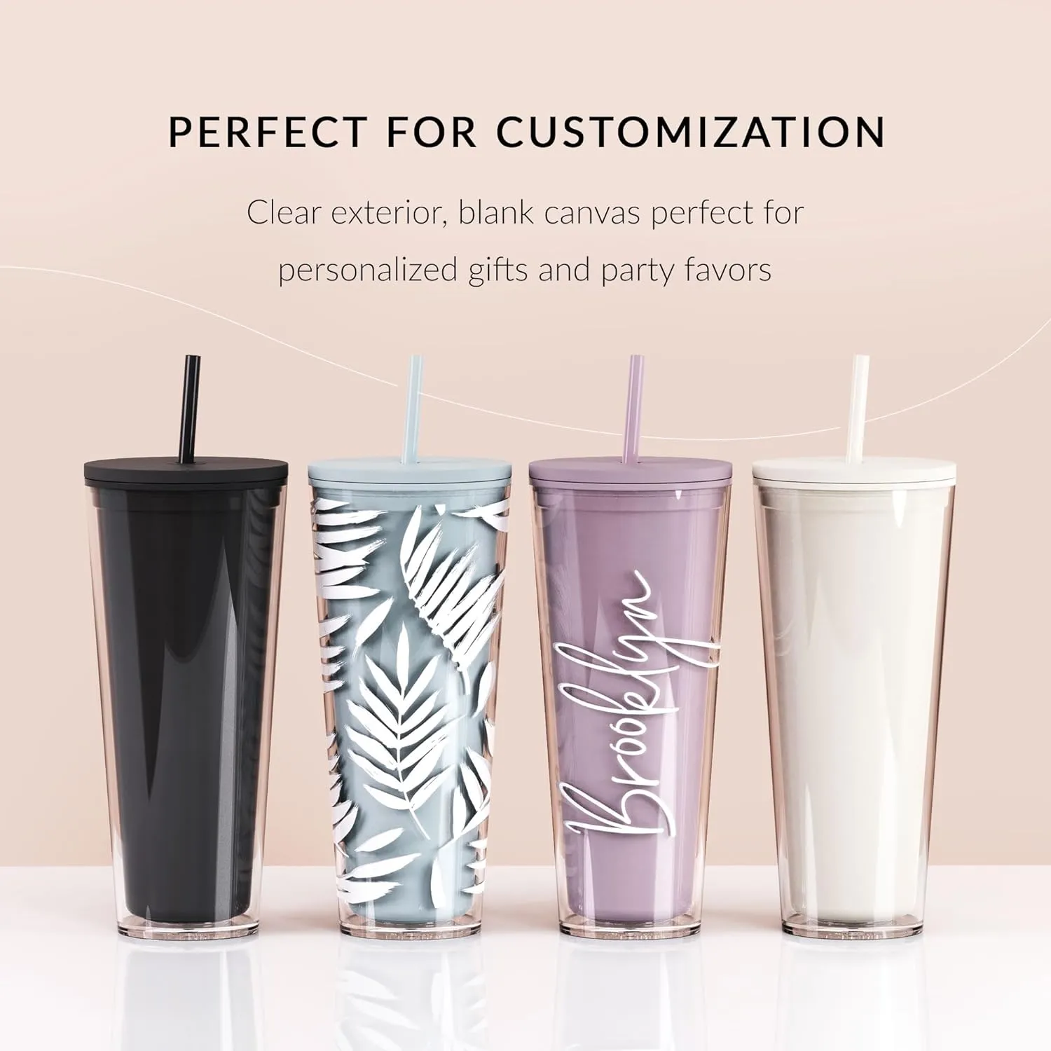 Maars Classic Acrylic Tumbler with Lid and Straw | 32oz Premium Insulated Iced Coffee Cups, Double Wall Reusable Plastic Cups - Lilac Sky, 2 Pack