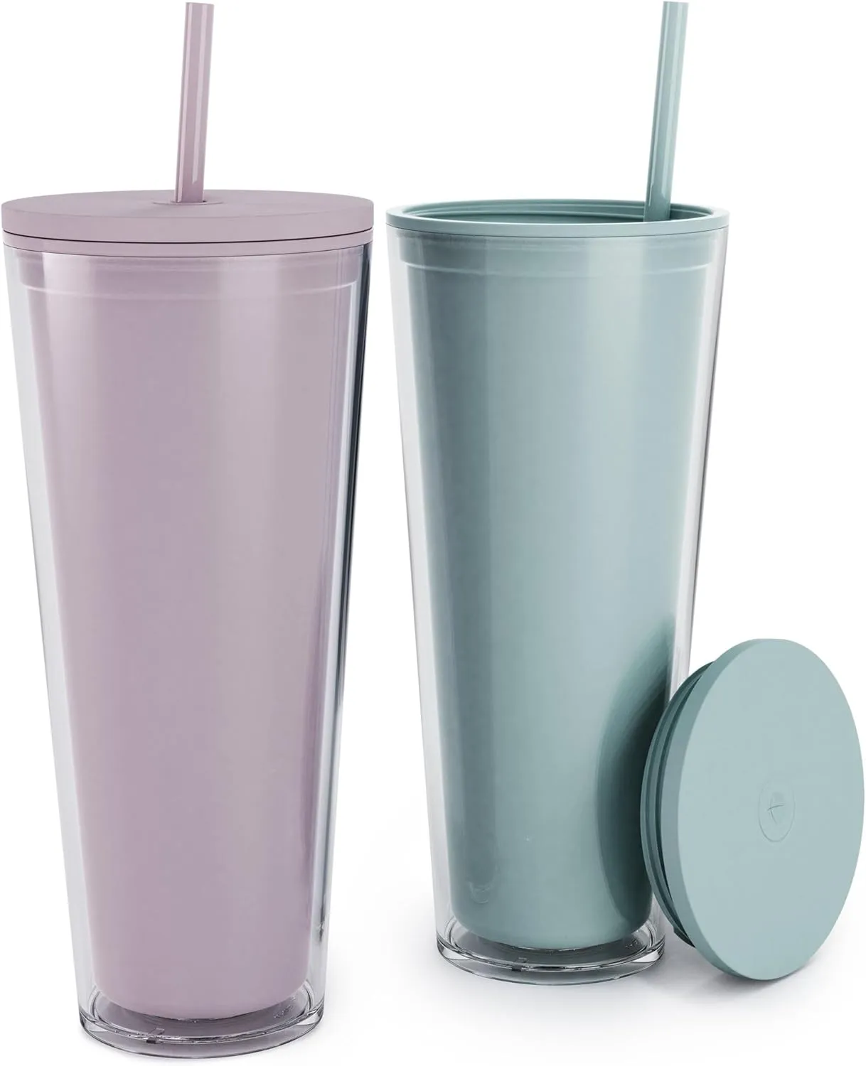 Maars Classic Acrylic Tumbler with Lid and Straw | 32oz Premium Insulated Iced Coffee Cups, Double Wall Reusable Plastic Cups - Lilac Sky, 2 Pack
