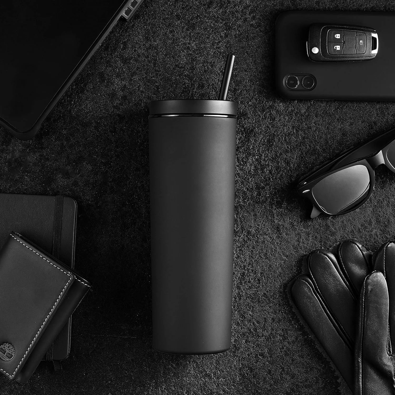 Maars Skinny Acrylic Tumbler with Lid and Straw | 18oz Premium Insulated Double Wall Plastic Reusable Cups - Matte Seaglass, 8 Pack