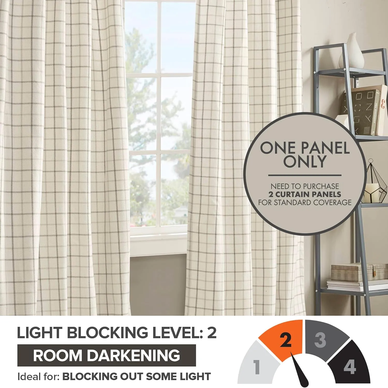 Madison Park Anaheim Cabin Plaid Curtain Window, Thermal Insulated Fleece Lining, Living Room Decor Room Darkening Drape for Bedroom, 1-Single Panel Pack, 50" x 84", Rod Pocket, Natural