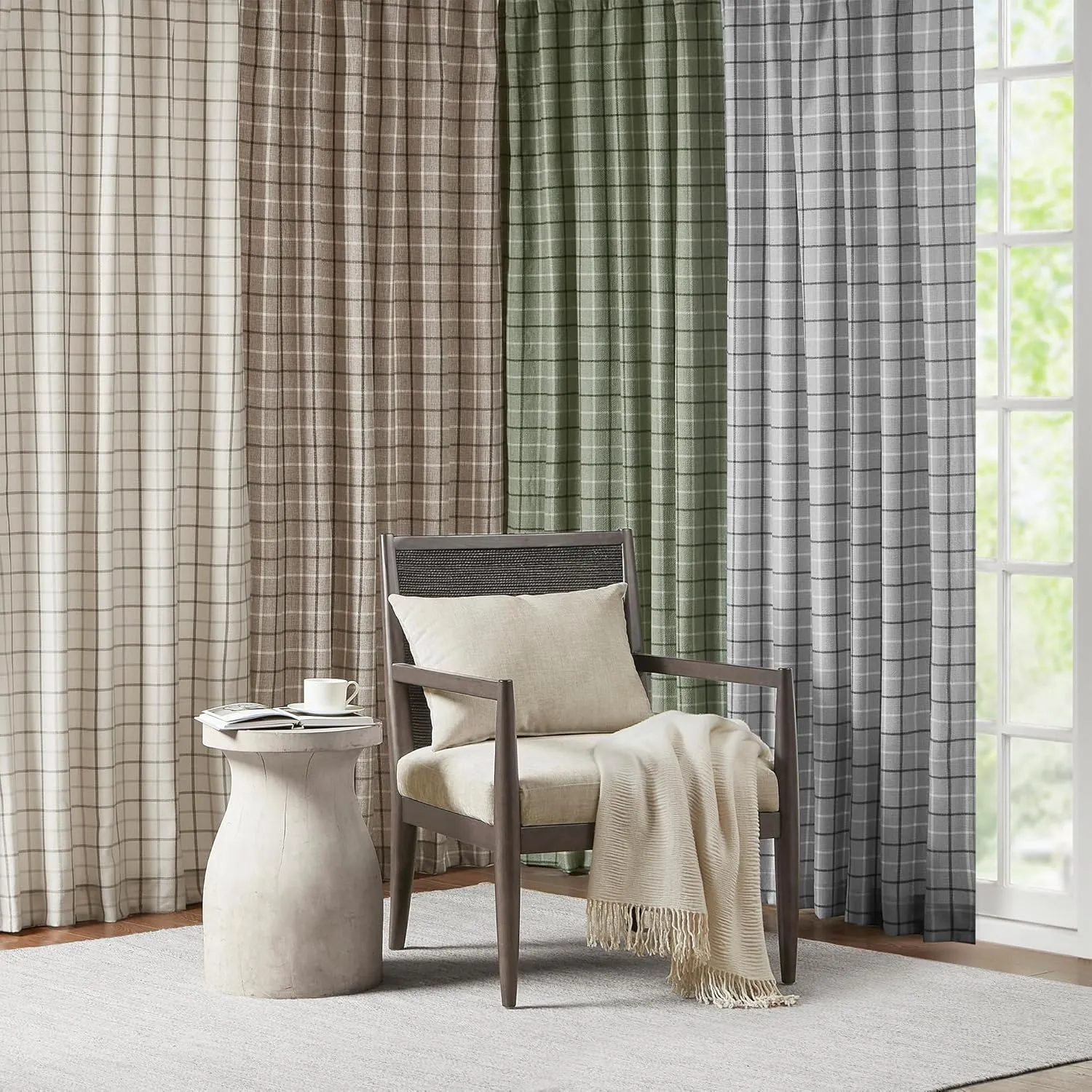 Madison Park Anaheim Cabin Plaid Curtain Window, Thermal Insulated Fleece Lining, Living Room Decor Room Darkening Drape for Bedroom, 1-Single Panel Pack, 50" x 84", Rod Pocket, Natural