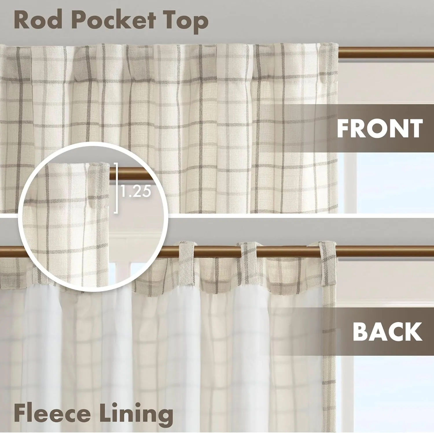 Madison Park Anaheim Cabin Plaid Curtain Window, Thermal Insulated Fleece Lining, Living Room Decor Room Darkening Drape for Bedroom, 1-Single Panel Pack, 50" x 84", Rod Pocket, Natural