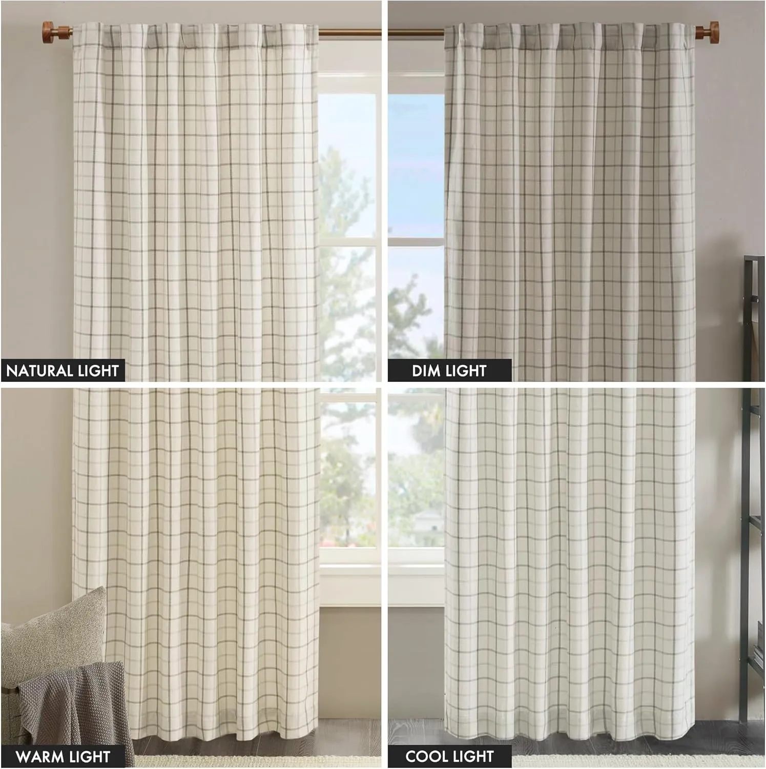 Madison Park Anaheim Cabin Plaid Curtain Window, Thermal Insulated Fleece Lining, Living Room Decor Room Darkening Drape for Bedroom, 1-Single Panel Pack, 50" x 84", Rod Pocket, Natural