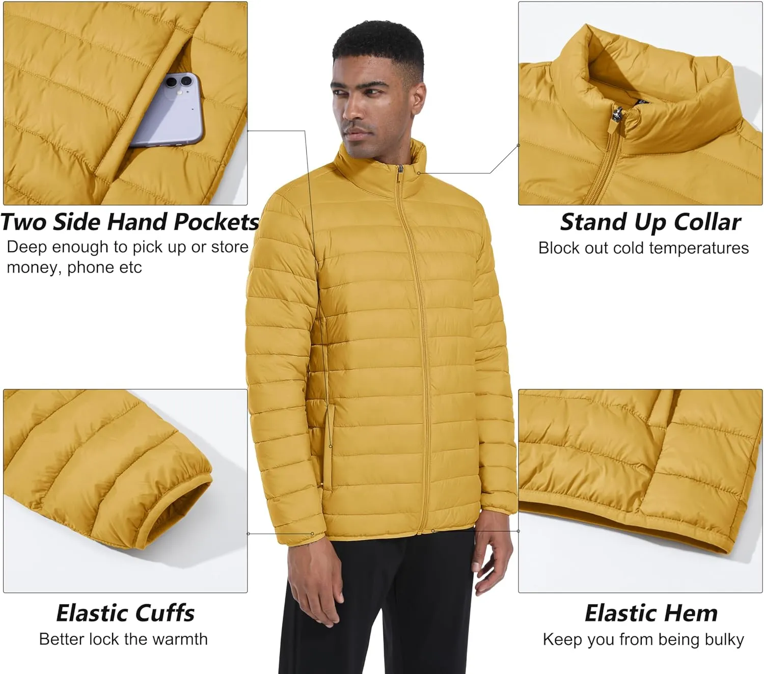 MAGCOMSEN Men's Puffer Jacket Lightweight Warm Winter Coats Water Repellent Windproof Insulated Jacket