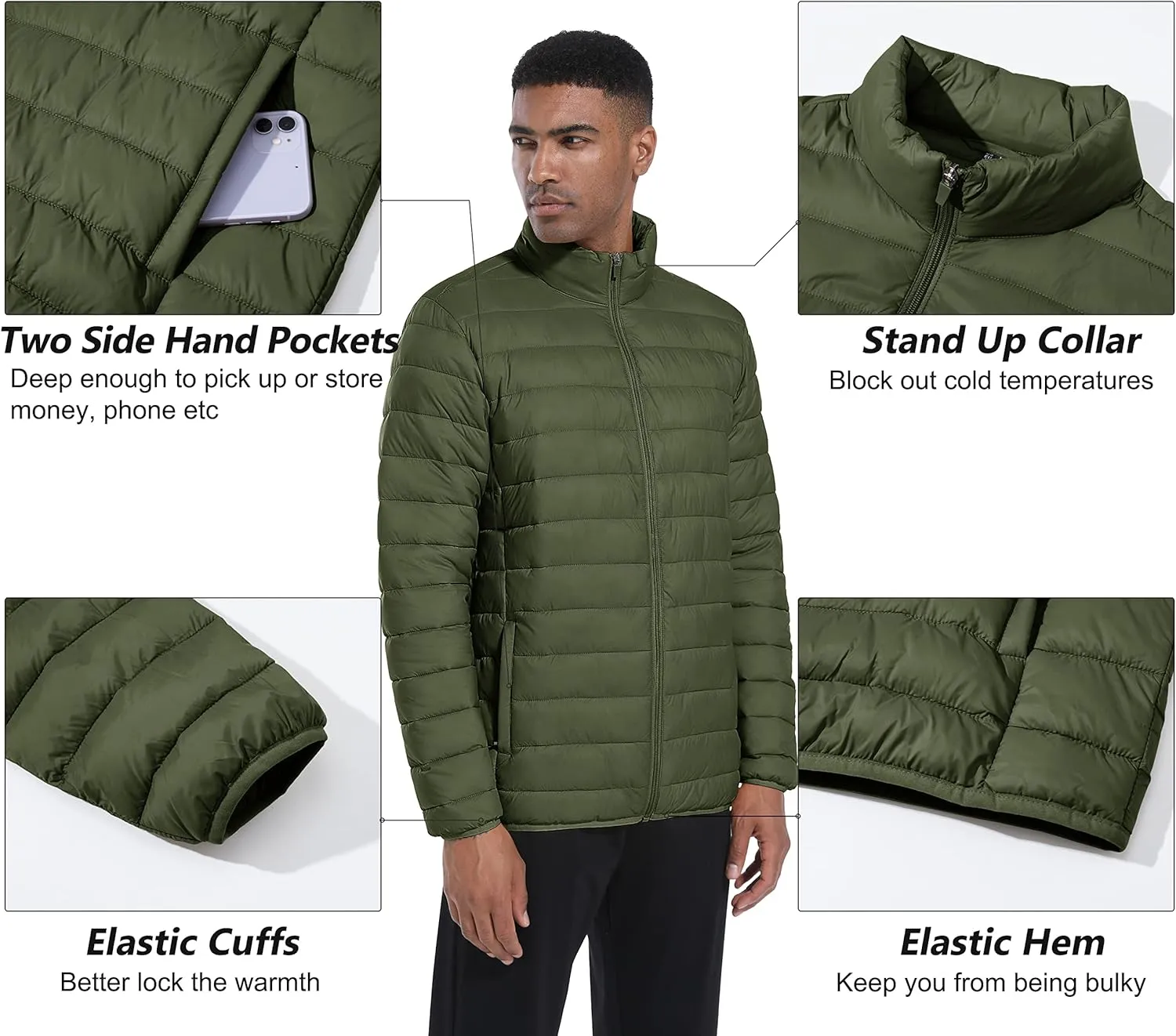 MAGCOMSEN Men's Puffer Jacket Lightweight Warm Winter Coats Water Repellent Windproof Insulated Jacket