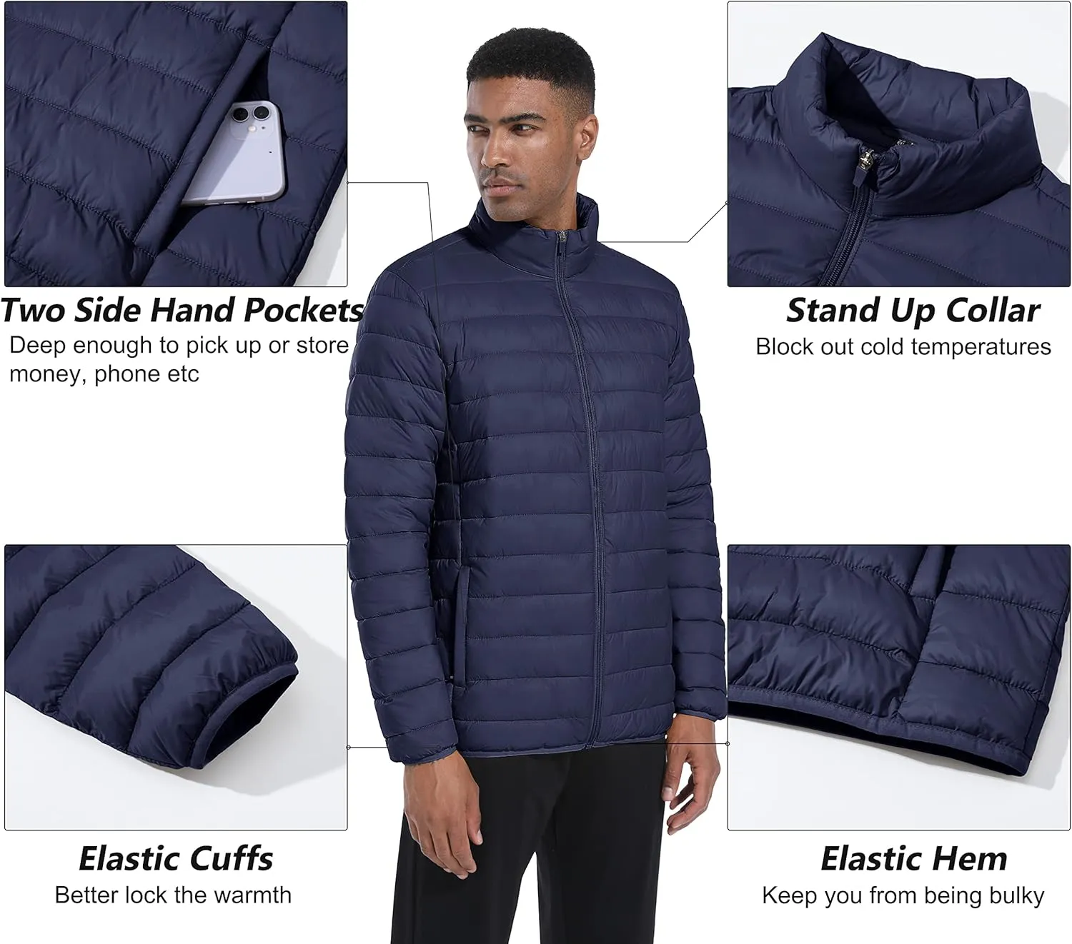 MAGCOMSEN Men's Puffer Jacket Lightweight Warm Winter Coats Water Repellent Windproof Insulated Jacket