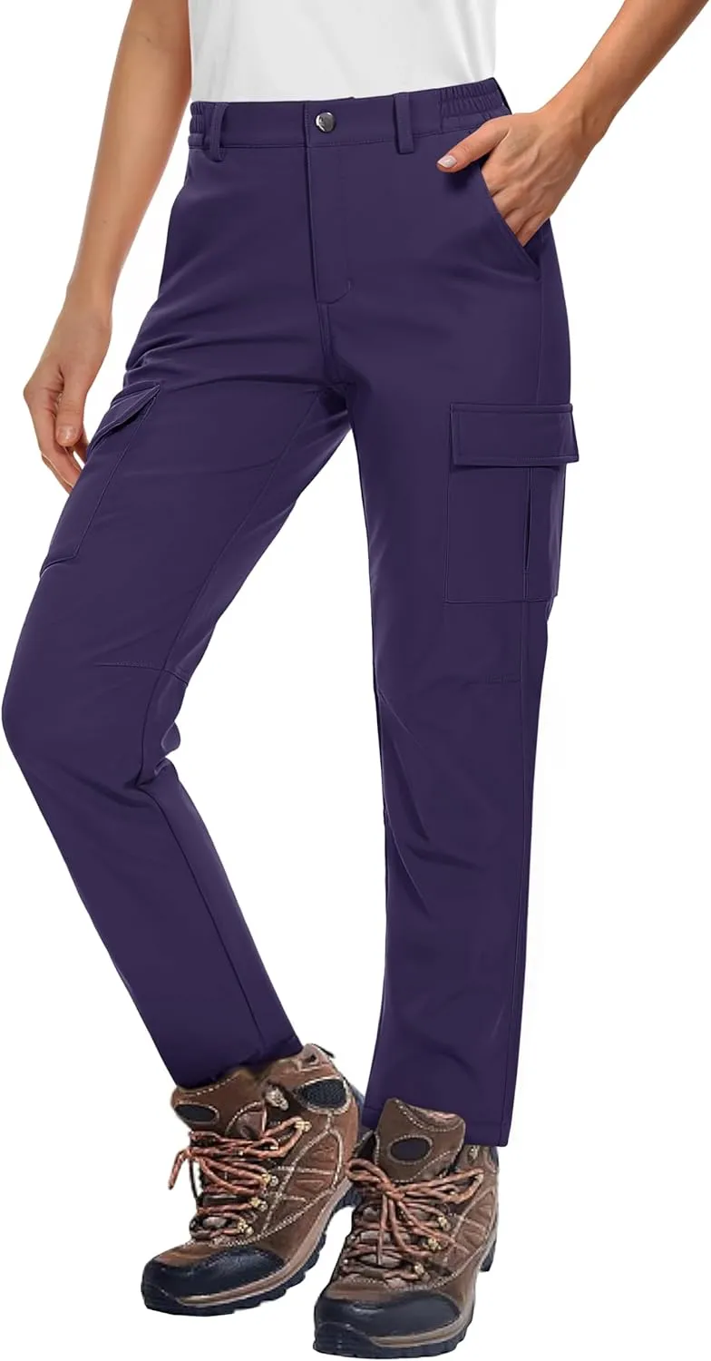 MAGCOMSEN Women's Fleece Lined Winter Hiking Waterproof Insulated Outdoor Snow Ski Softshell Pants for Cold Weather