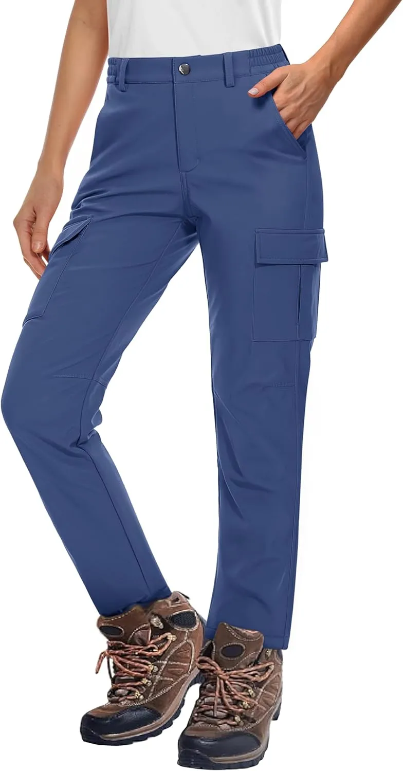 MAGCOMSEN Women's Fleece Lined Winter Hiking Waterproof Insulated Outdoor Snow Ski Softshell Pants for Cold Weather