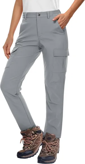MAGCOMSEN Women's Fleece Lined Winter Hiking Waterproof Insulated Outdoor Snow Ski Softshell Pants for Cold Weather