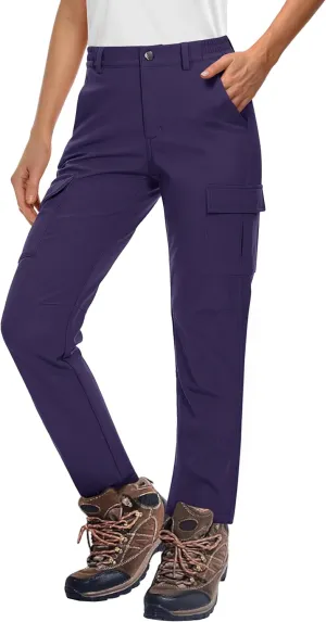 MAGCOMSEN Women's Fleece Lined Winter Hiking Waterproof Insulated Outdoor Snow Ski Softshell Pants for Cold Weather