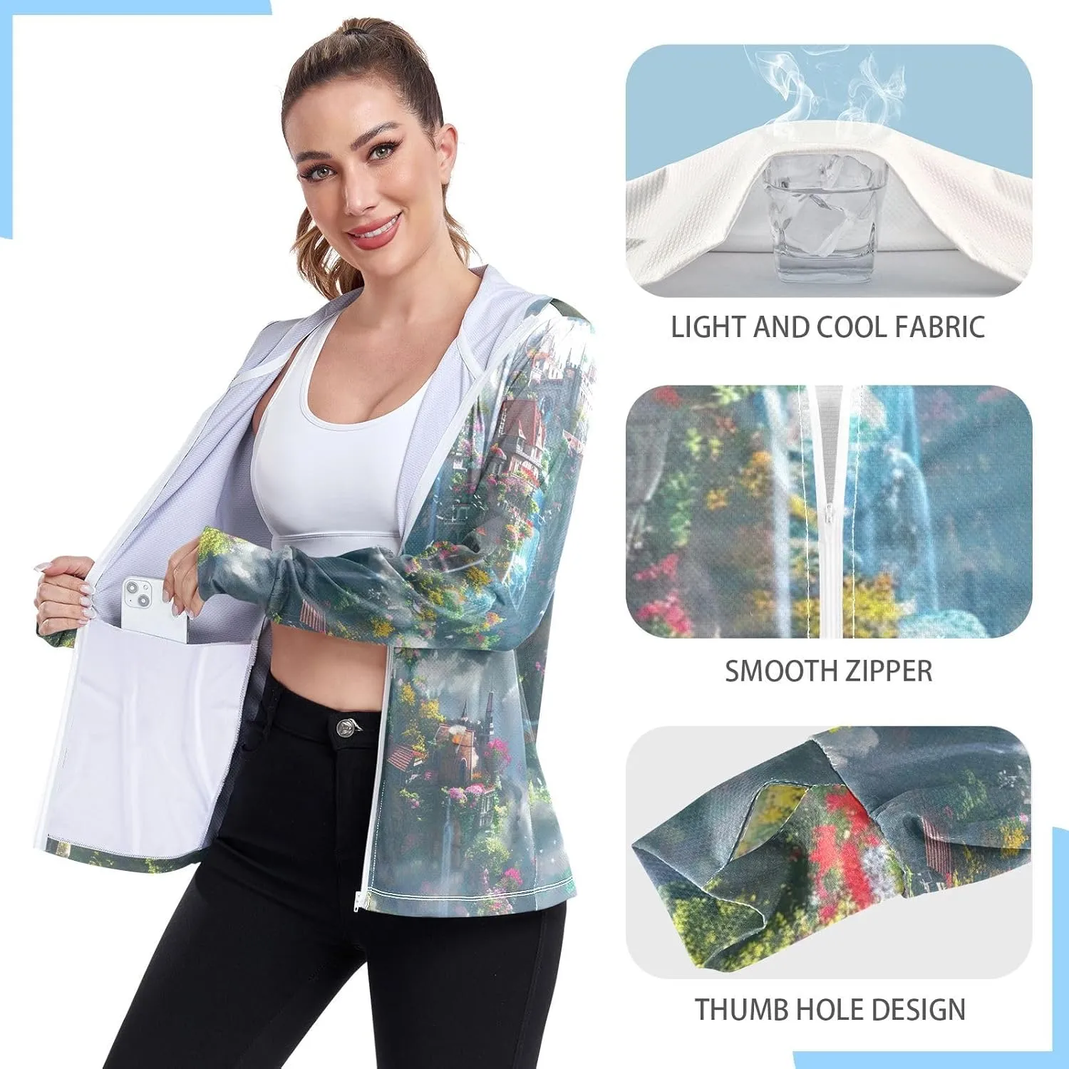 Magical Garden Clouds Uv Jacket Women, Upf 50  Cooling Long Sleeve Shirt Women, S-XXL