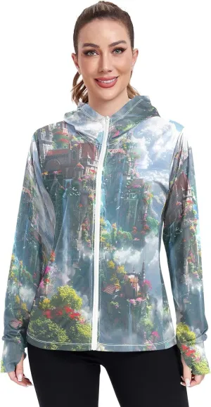 Magical Garden Clouds Uv Jacket Women, Upf 50  Cooling Long Sleeve Shirt Women, S-XXL