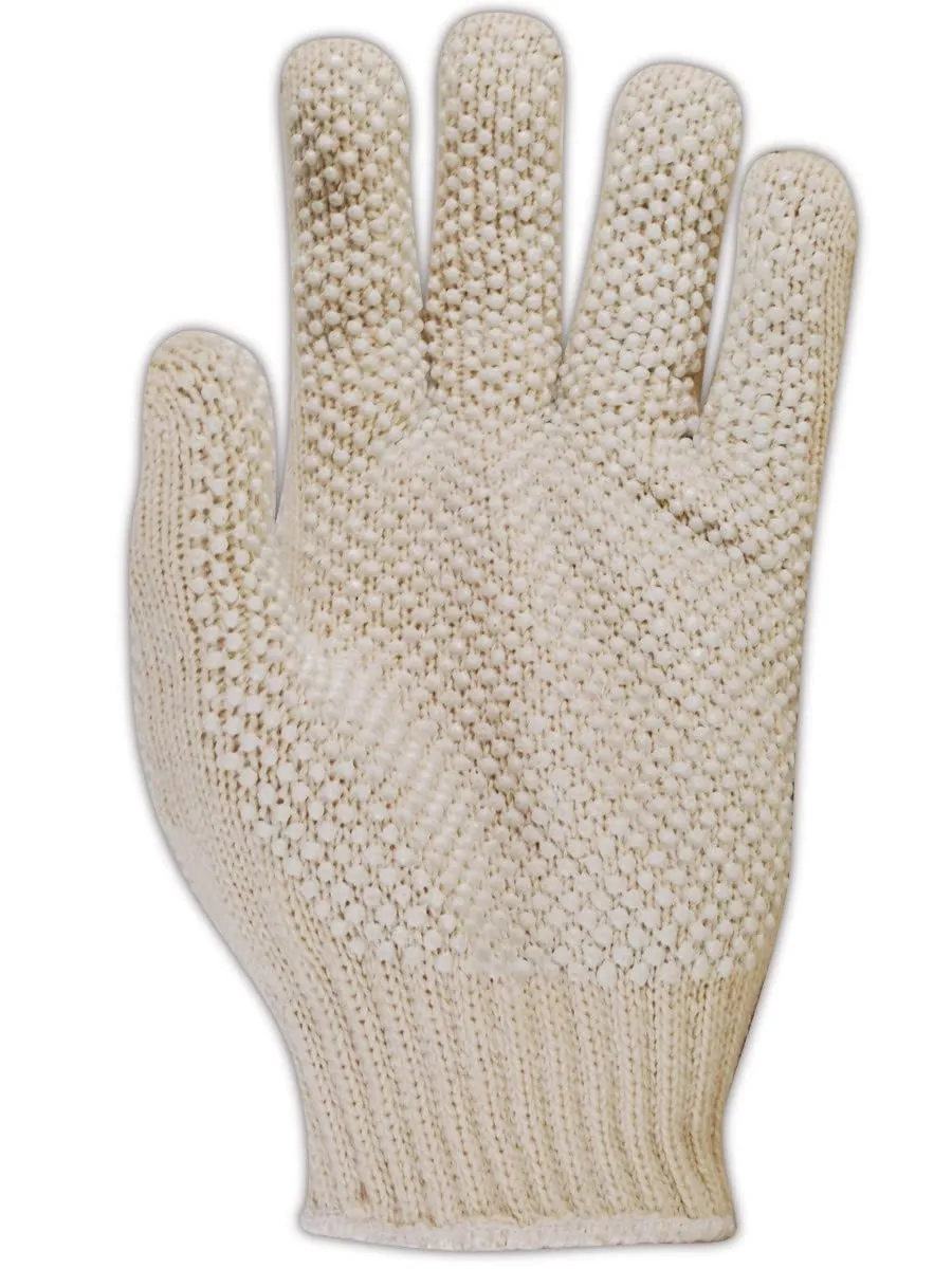 MAGID KnitMaster Standard Weight Machine Knit Dotted Gloves, 12 Pairs, Women’s Size 8/M, Natural, T193C
