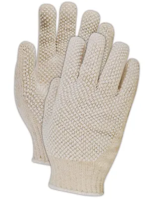 MAGID KnitMaster Standard Weight Machine Knit Dotted Gloves, 12 Pairs, Women’s Size 8/M, Natural, T193C