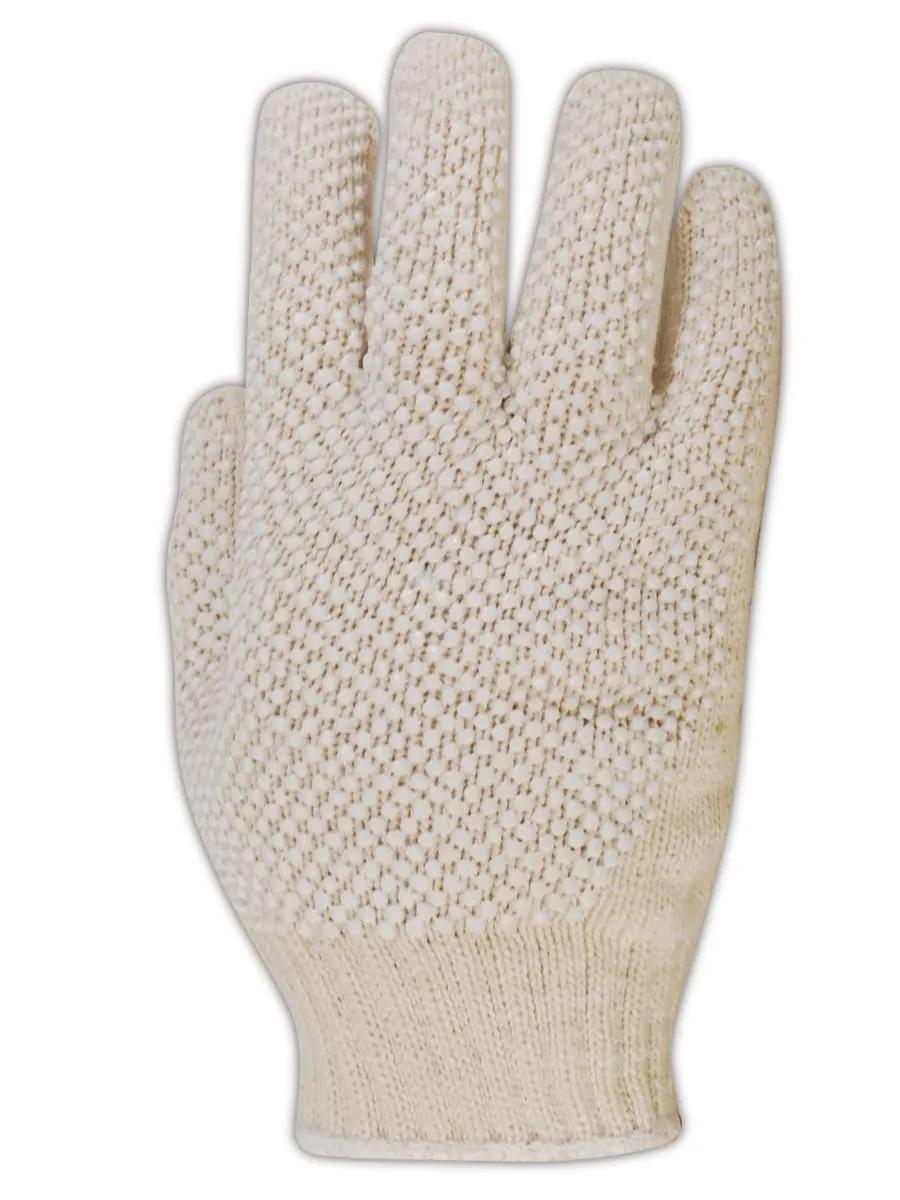MAGID KnitMaster Standard Weight Machine Knit Dotted Gloves, 12 Pairs, Women’s Size 8/M, Natural, T193C