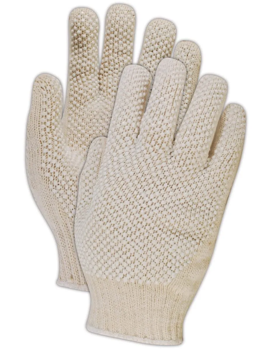 MAGID KnitMaster Standard Weight Machine Knit Dotted Gloves, 12 Pairs, Women’s Size 8/M, Natural, T193C