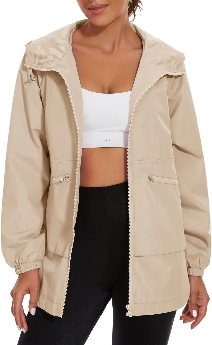 MAKARTHY Rain Jacket Women Waterproof Lightweight Jacket With Hood Packable Raincoat with Pockets S-XXXL