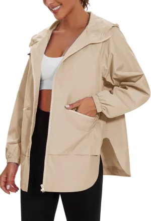 MAKARTHY Rain Jacket Women Waterproof Lightweight Jacket With Hood Packable Raincoat with Pockets S-XXXL