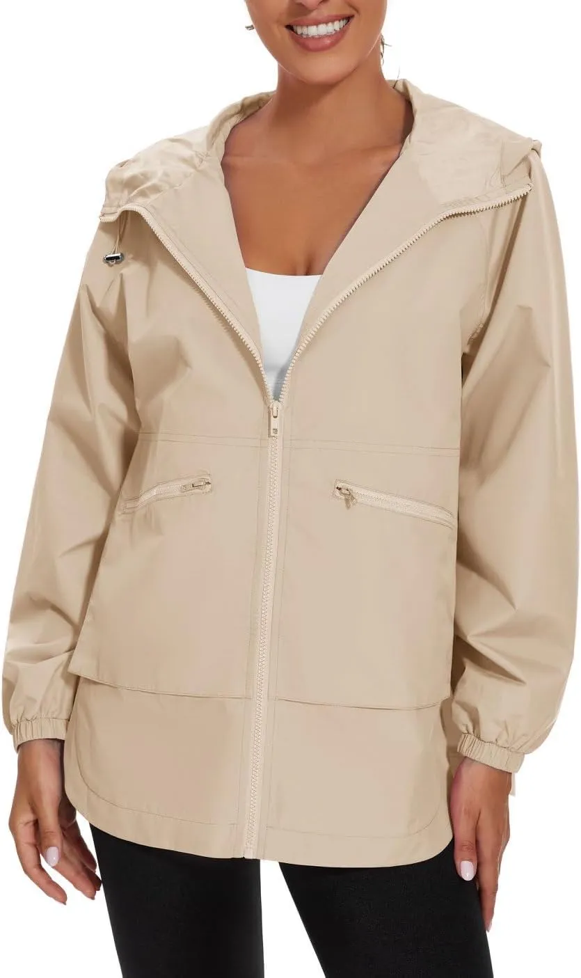 MAKARTHY Rain Jacket Women Waterproof Lightweight Jacket With Hood Packable Raincoat with Pockets S-XXXL