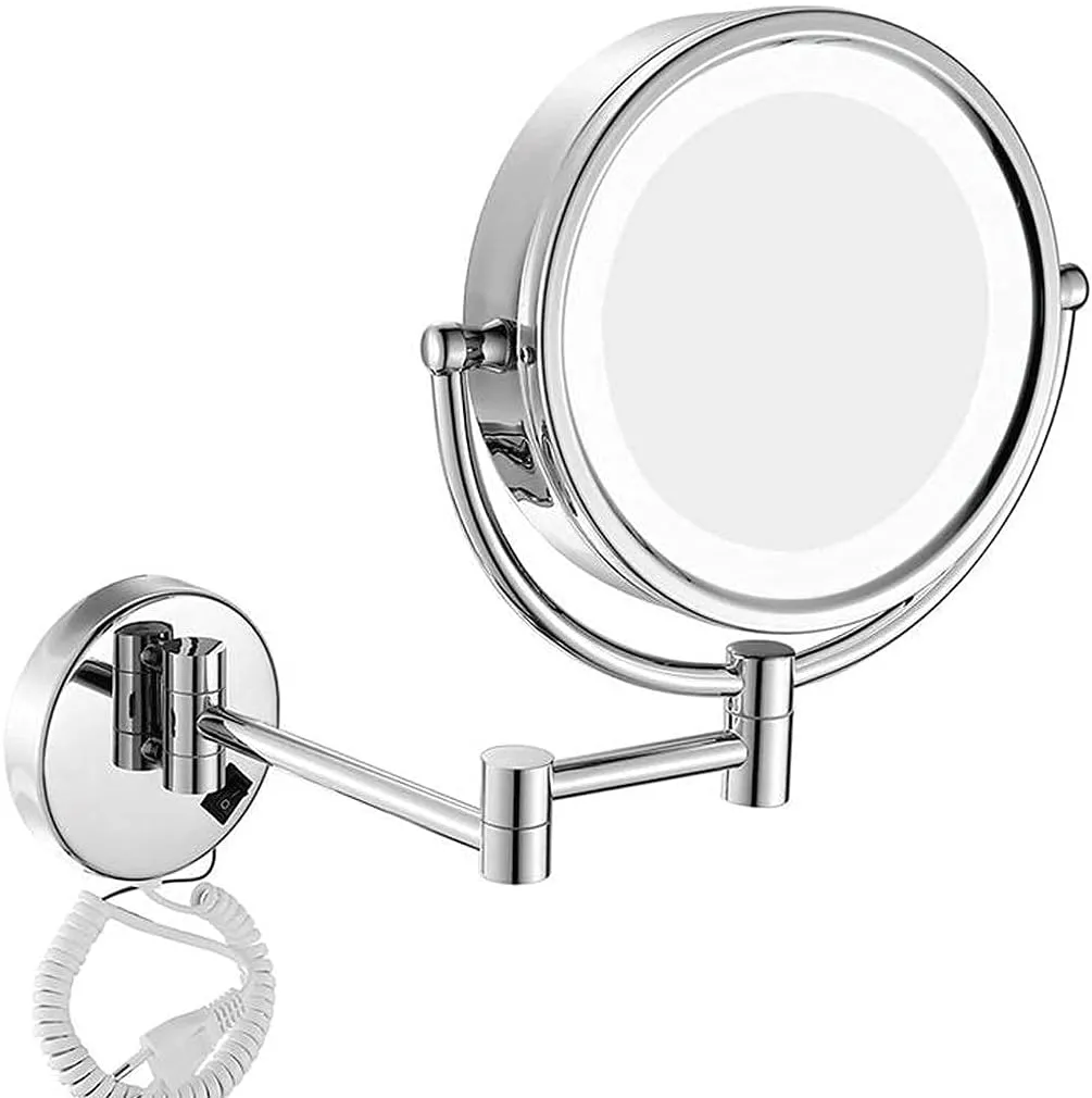 Makeup Mirror Vanity Mirror LED Illuminated Wall Mounted Bathroom 5X Magnification Double-Sided 360° Swivel Extendable Cosmetic Mirror