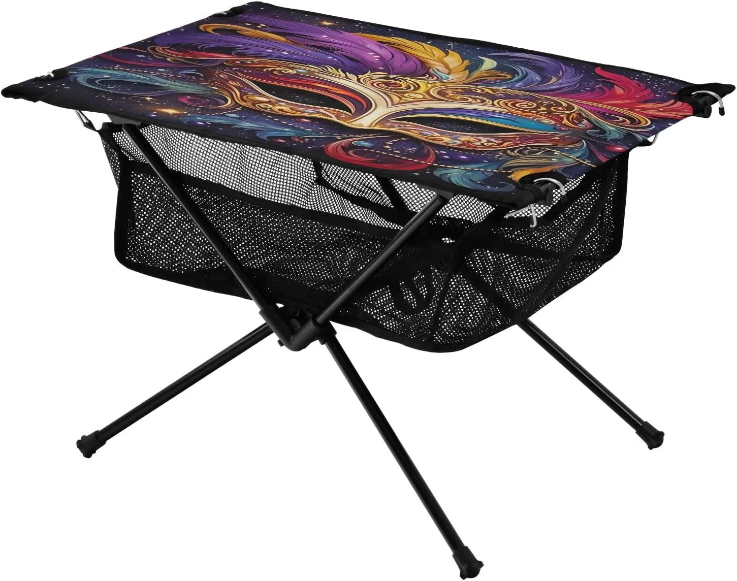 Mardi Gras Mask Portable Folding Camping Table, Compact Lightweight Beach Table with Carrying Bag for Outdoor Picnics, BBQs, Camp