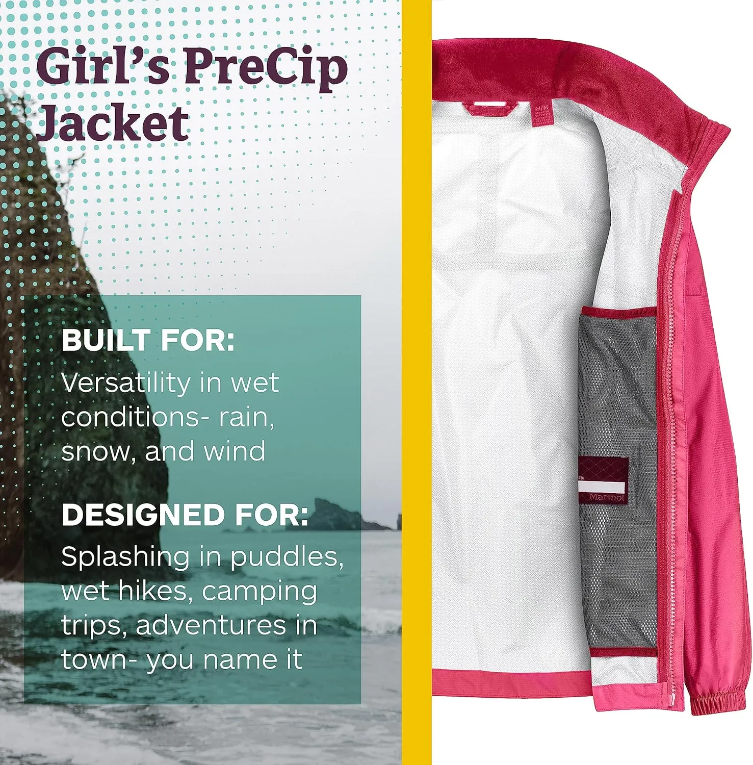 MARMOT Kid's Precip Eco Waterproof Rain Jacket - 100% Recycled, Breathable, Lightweight, Packable Raincoat