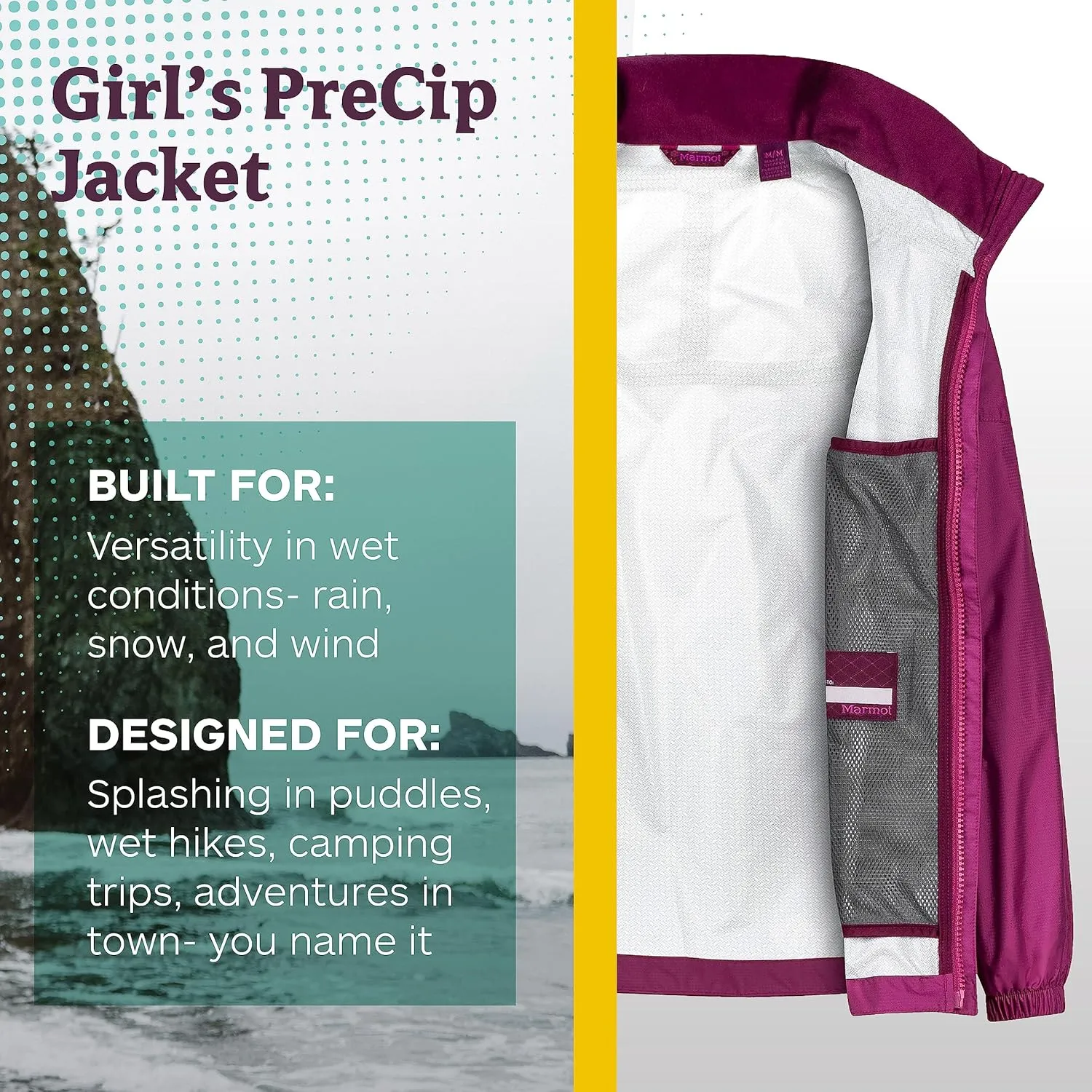 Marmot Kid's Precip Eco Waterproof Rain Jacket - 100% Recycled, Breathable, Lightweight, Packable Raincoat