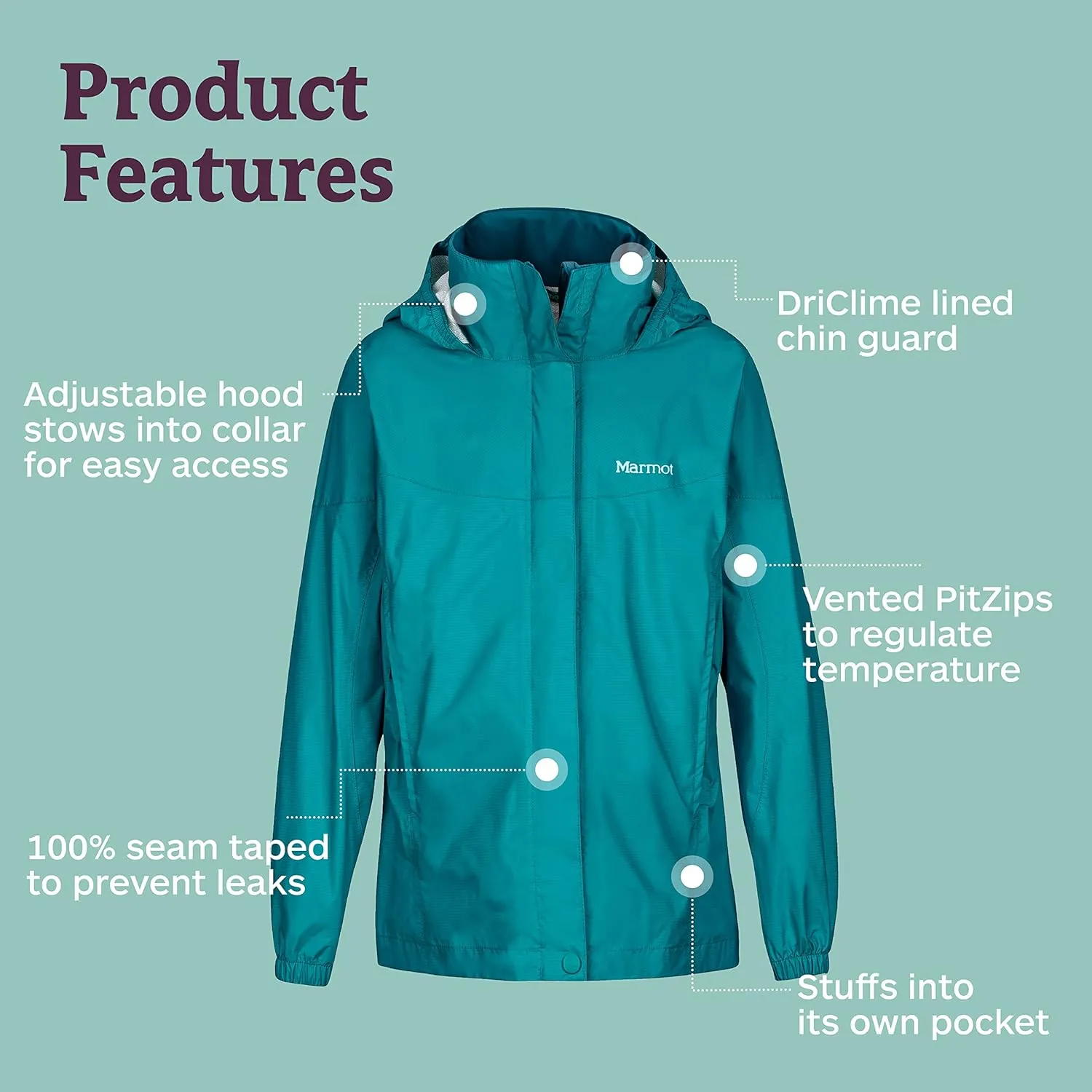 Marmot Kid's Precip Eco Waterproof Rain Jacket - 100% Recycled, Breathable, Lightweight, Packable Raincoat