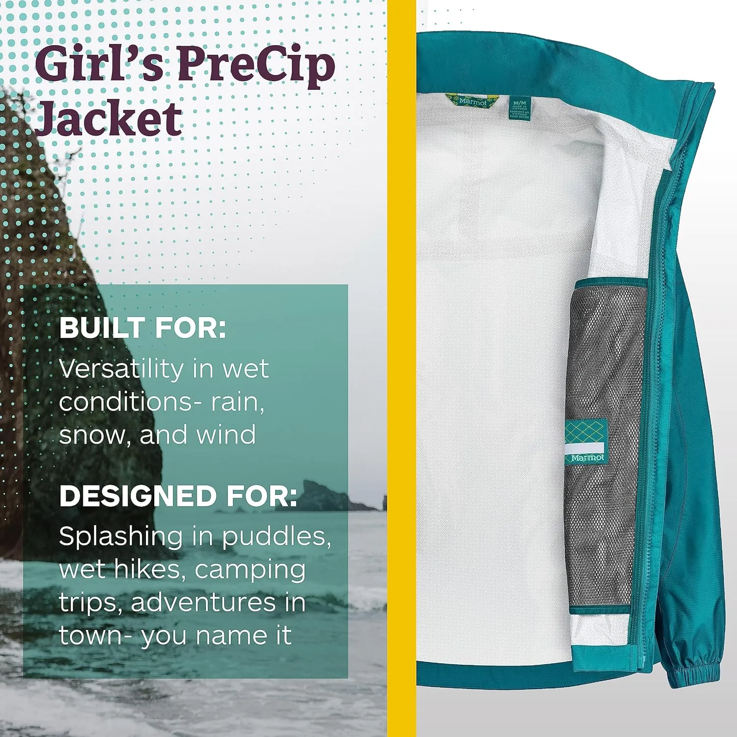 Marmot Kid's Precip Eco Waterproof Rain Jacket - 100% Recycled, Breathable, Lightweight, Packable Raincoat