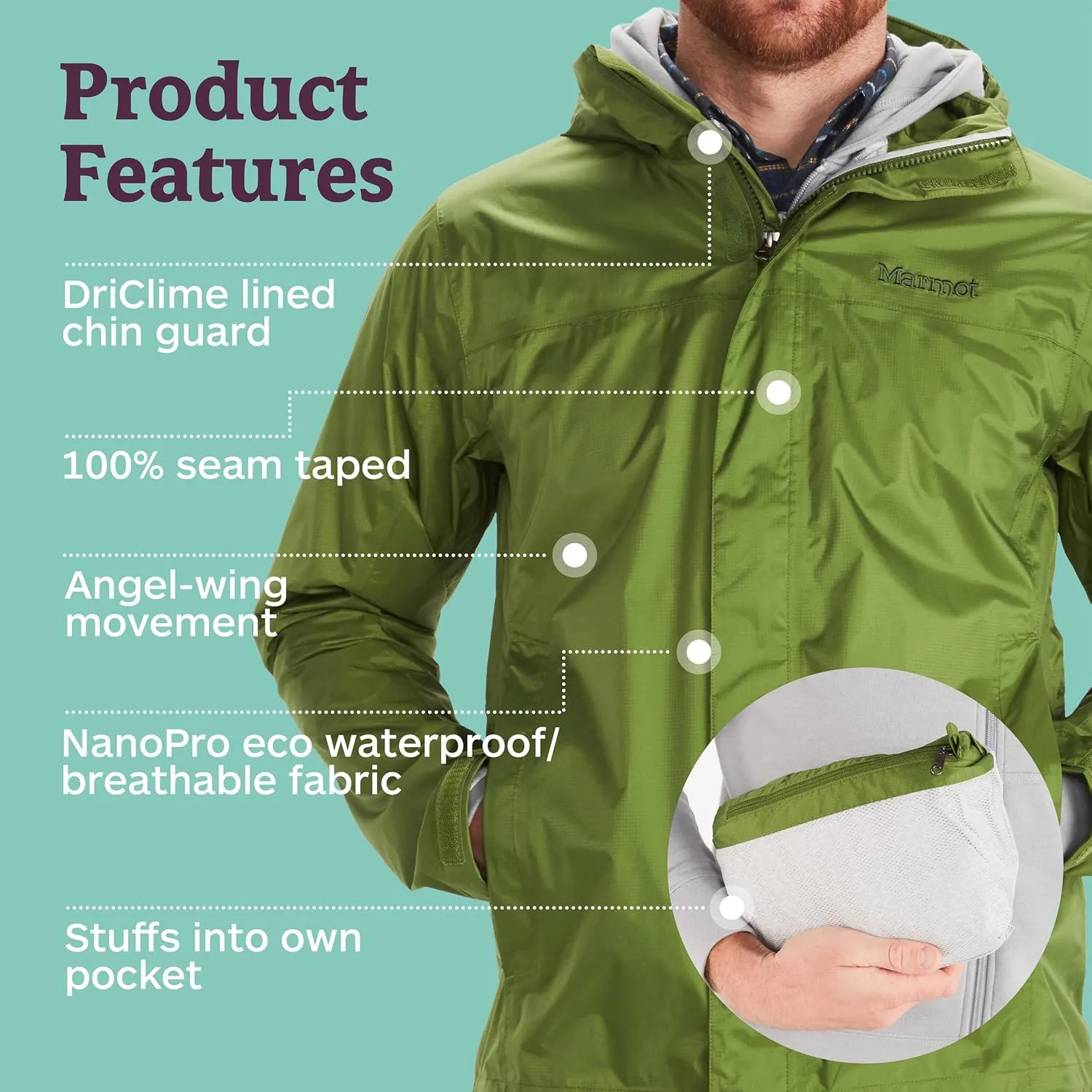 MARMOT Men's Precip Eco Waterproof Rain Jacket - 100% Recycled, Breathable, Lightweight, Packable Raincoat