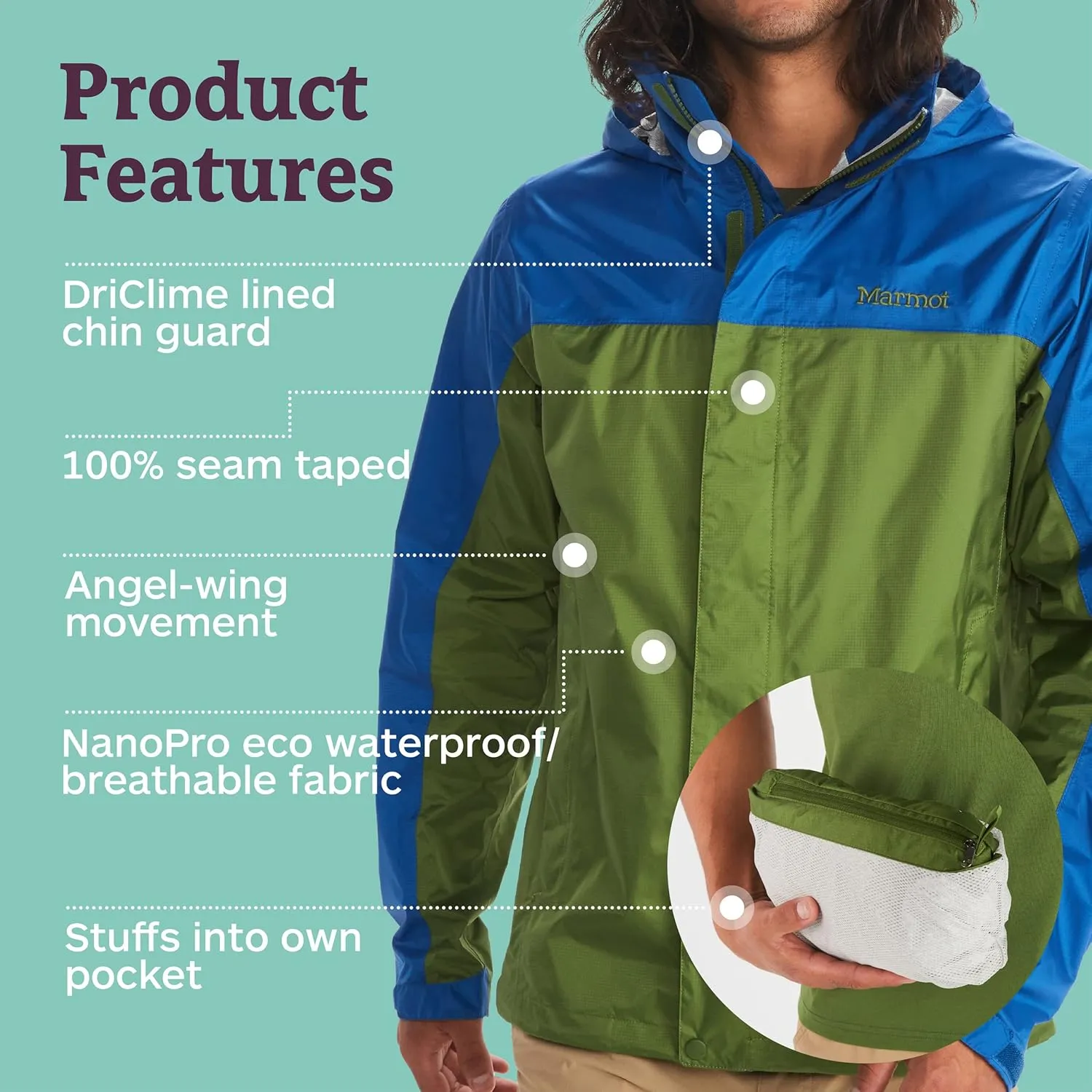 MARMOT Men's Precip Eco Waterproof Rain Jacket - 100% Recycled, Breathable, Lightweight, Packable Raincoat