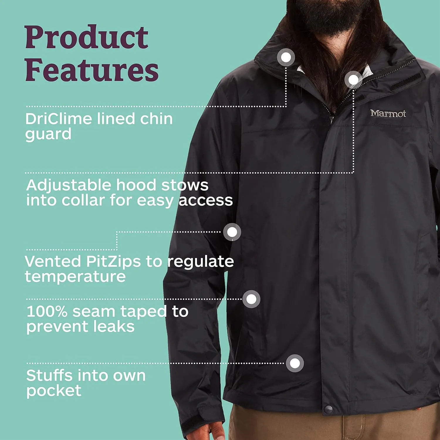 MARMOT Mens Precip Lightweight Waterproof Rain Jacket