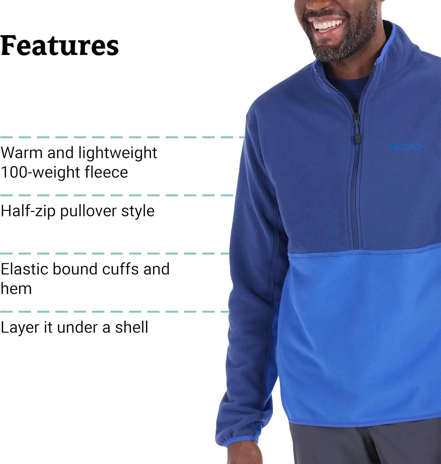 MARMOT Men's Rocklin 1/2 Zip Jacket - Classic, Warm, Lightweight 100-Weight Fleece Layer