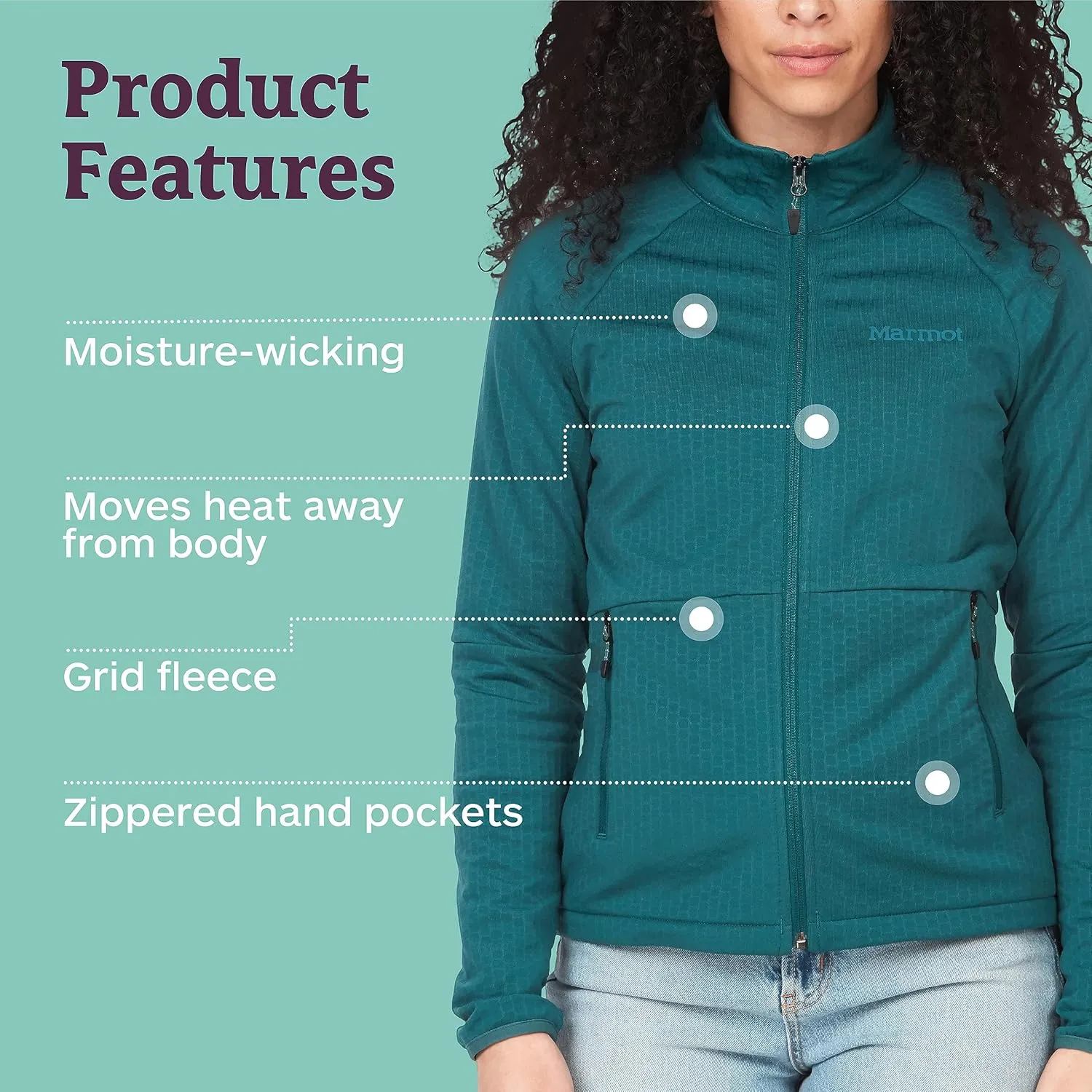 MARMOT Women's Leconte Fleece Jacket - Lightweight, Breathable, Technical Grid Fleeced Layer