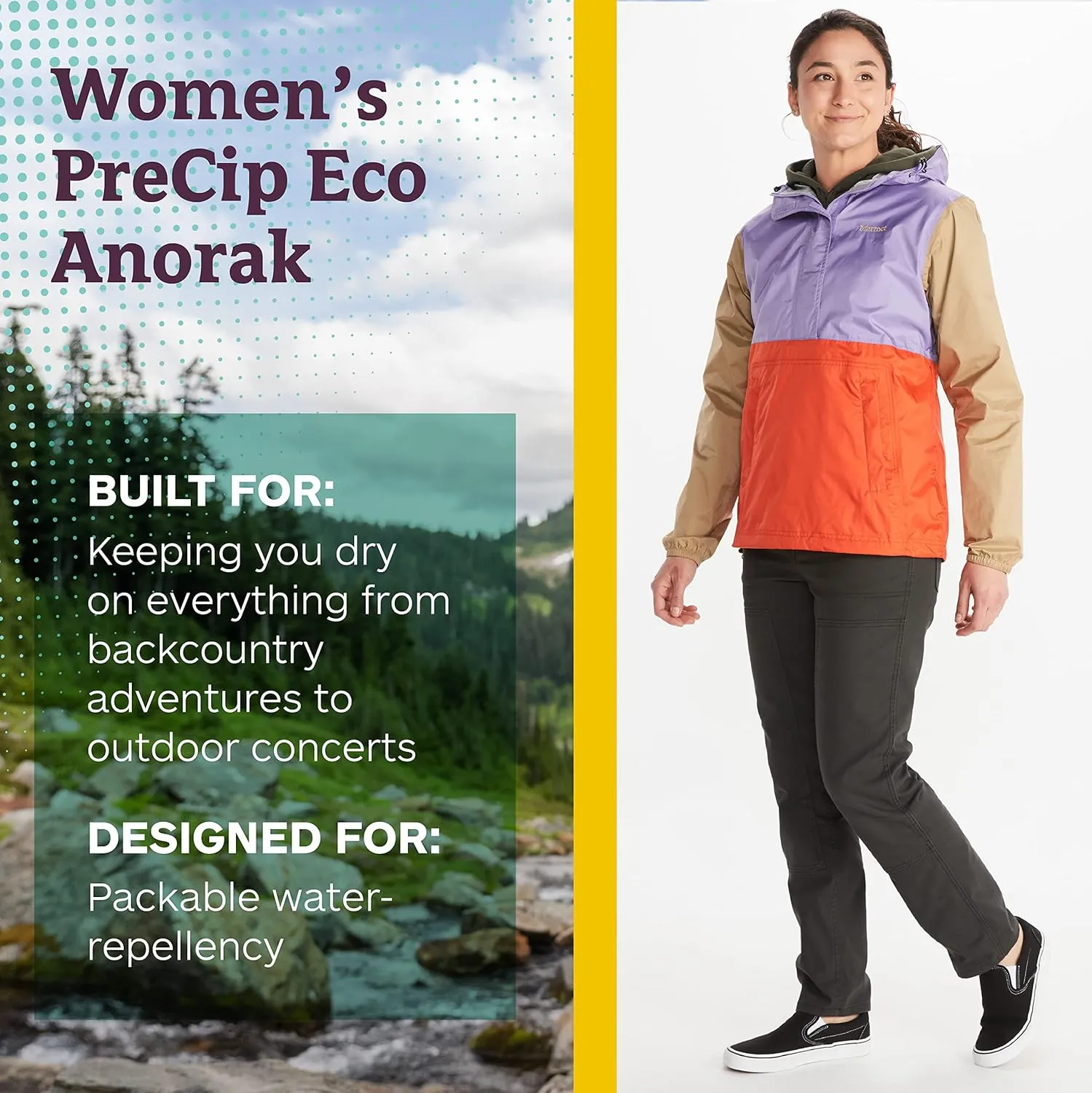 MARMOT Women's Precip Eco Waterproof Anorak Rain Jacket - Breathable, Lightweight, Packable Pullover Raincoat