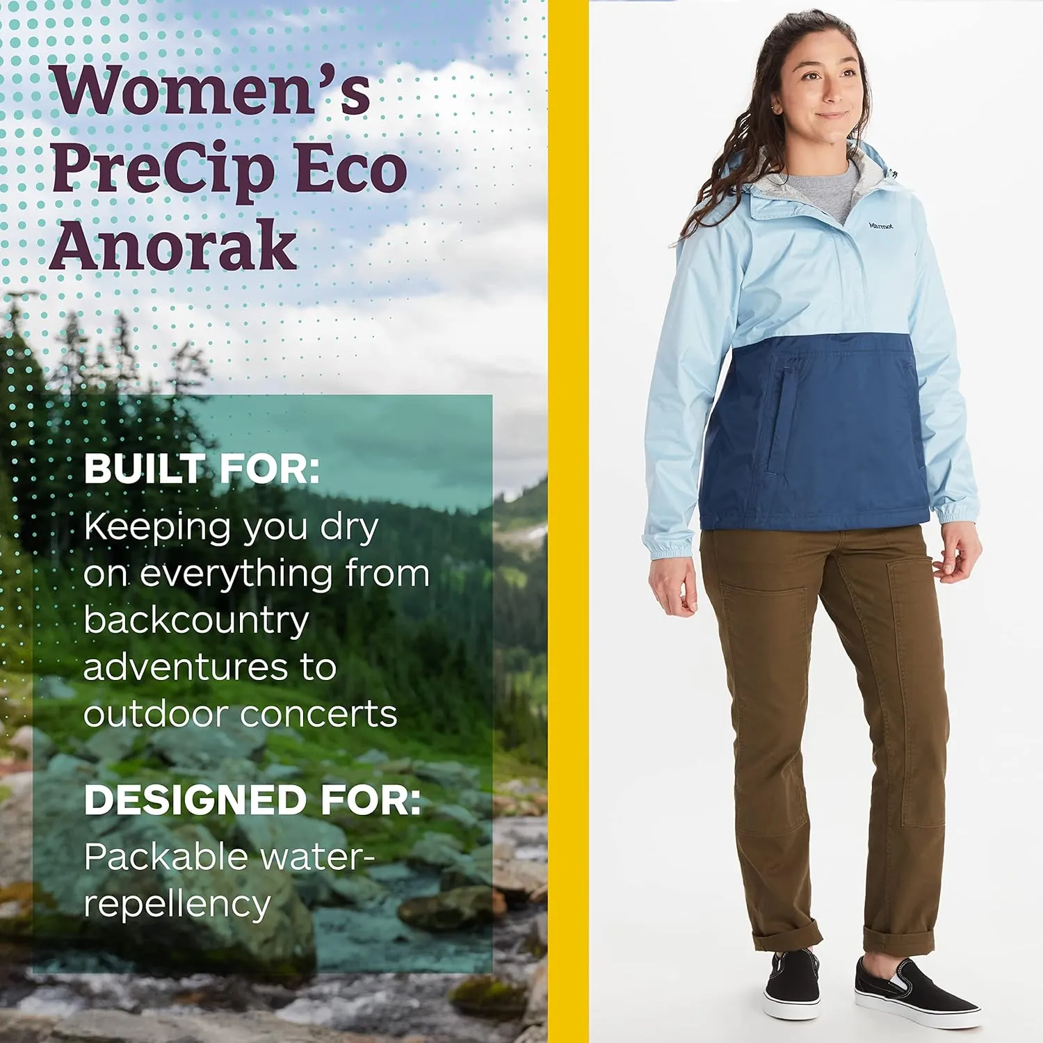 MARMOT Women's Precip Eco Waterproof Anorak Rain Jacket - Breathable, Lightweight, Packable Pullover Raincoat