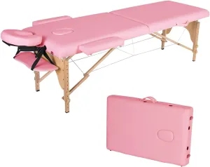 Massage Table Portable, 2 Fold 84" Height Adjustable Salon Lash Spa Bed Massage Couch Therapy Tables (Pink)