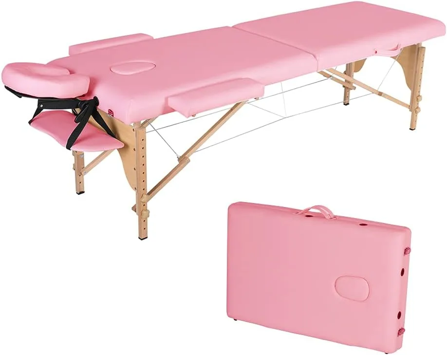Massage Table Portable, 2 Fold 84" Height Adjustable Salon Lash Spa Bed Massage Couch Therapy Tables (Pink)