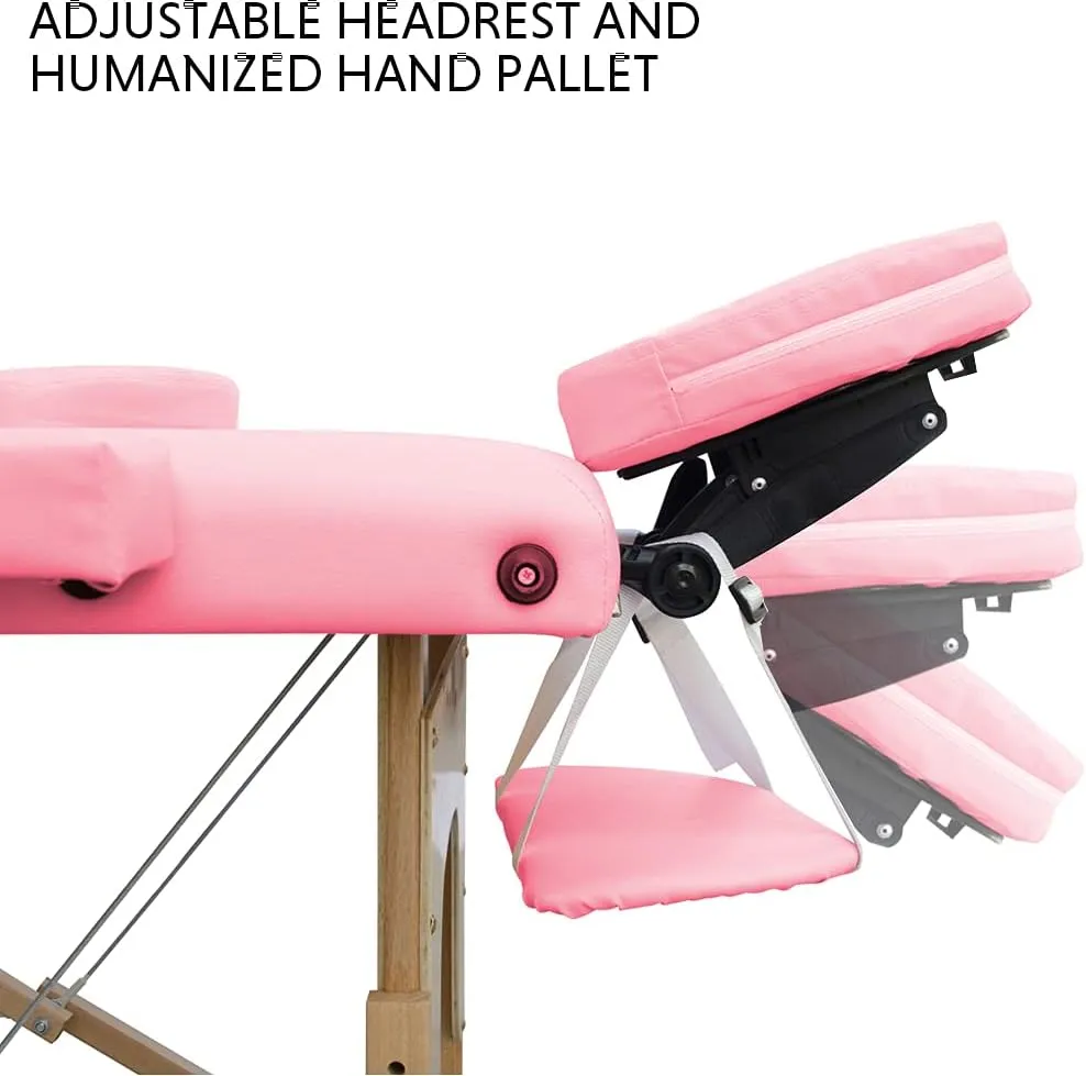 Massage Table Portable, 2 Fold 84" Height Adjustable Salon Lash Spa Bed Massage Couch Therapy Tables (Pink)