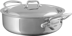 Mauviel M'Cook 5-Ply Polished Stainless Steel Rondeau/Braiser Pan With Lid, And Cast Stainless Steel Handles, 3.2-qt, Made In France