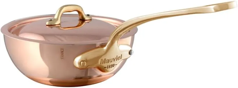 Mauviel M'Heritage 150 B Copper Chef Pan With Lid and Brass Handle, 2.1-Qt