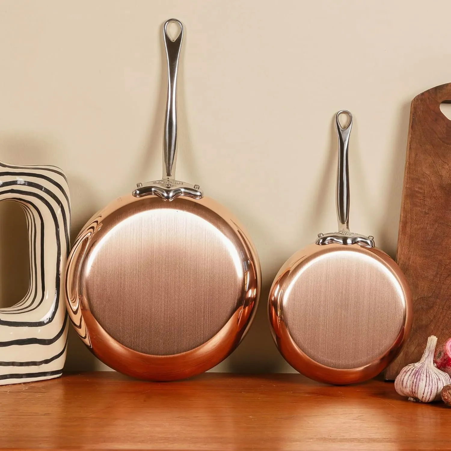 Mauviel M'Heritage 150 S 1.5mm Polished Copper & Stainless Steel Chef Pan With Lid, And Cast Stainless Steel Handle, 2.1-qt, Made In France