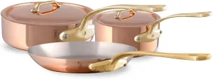 Mauviel M'Heritage 200 B 2mm Polished Copper & Stainless Steel 5-Piece Cookware Set With Brass Handles, Made In France