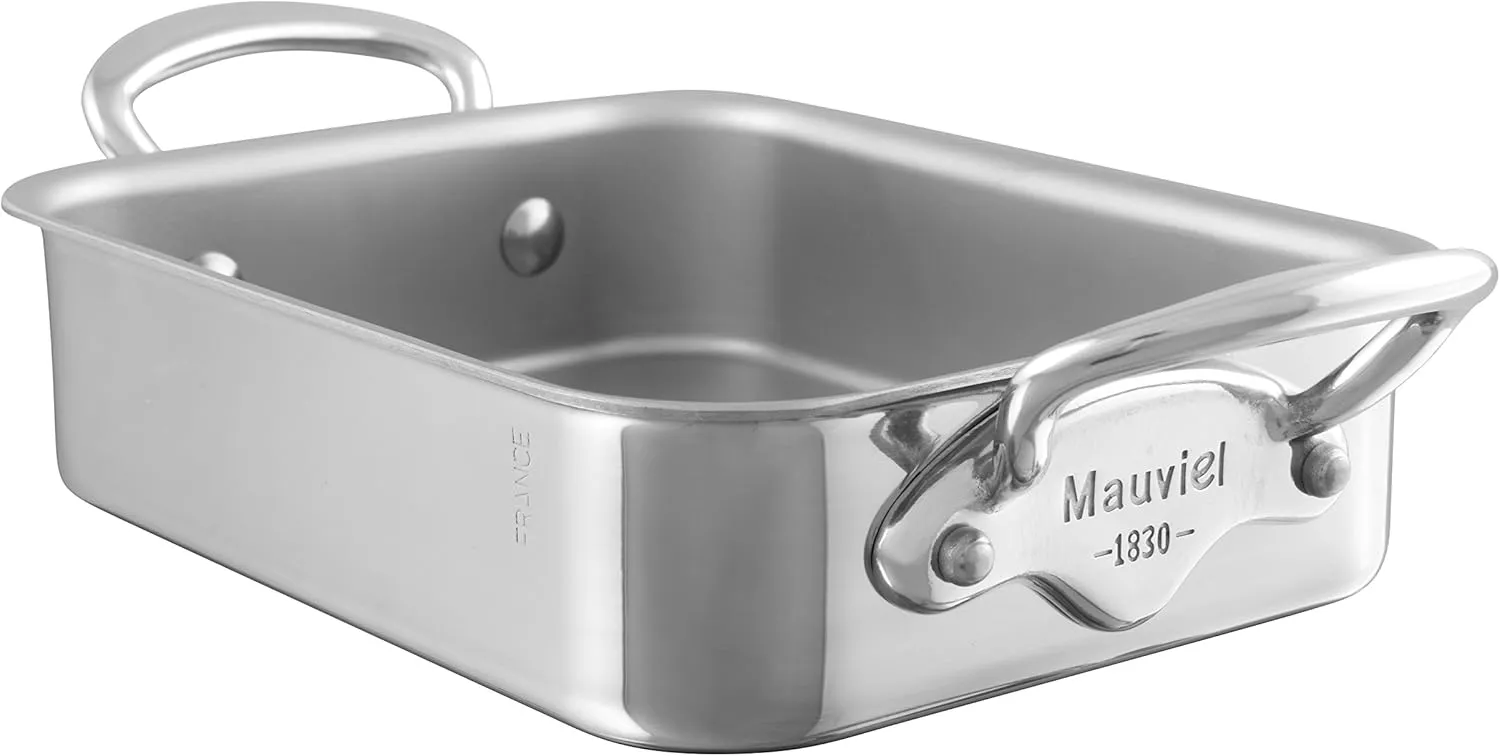 Mauviel M'Minis Stainless Steel Rectangular Roasting Pan With Stainless Steel Handles, 7 x 5-in, Made in France